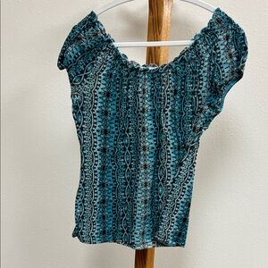 Claudia Richard Blue Patterned Off-Shoulder Blouse